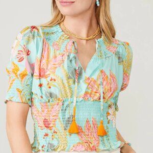 Spartina 2 Pc Set Natalia Queenie Smocked Top Tiered Skirt Lined M/L Seafoam